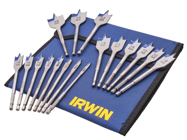 XMS 17-Piece Flat Wood Bit Set by Irwin – Fast & Precise Wood Drilling